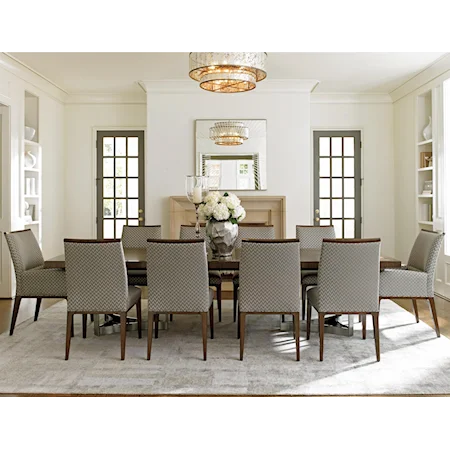 Eleven Piece Dining Set with Beverly Place Table and Collina Custom Fabric Chairs
